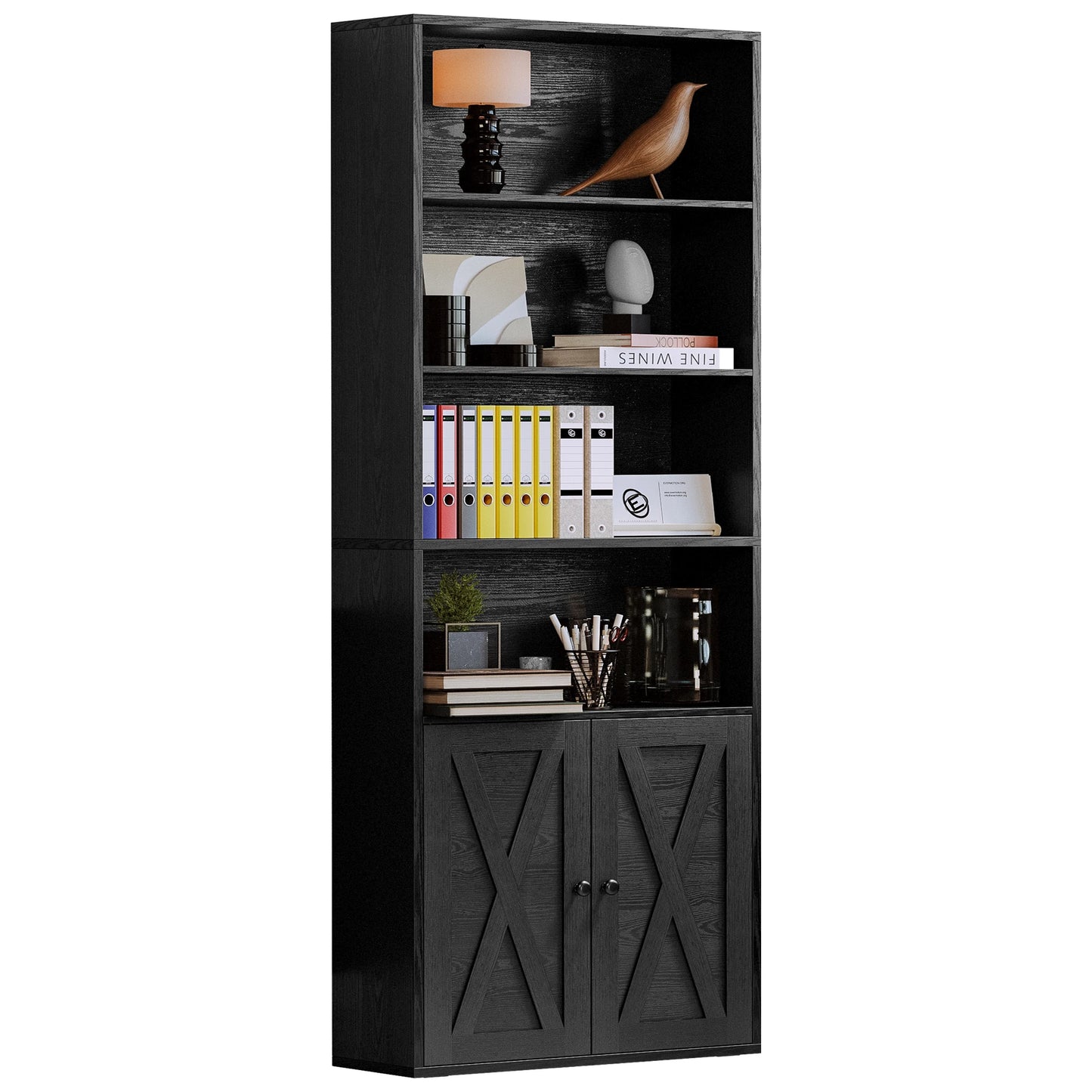 Ironck Durable Industrial Bookshelves Featuring Doors Floor Standing Six Shelves