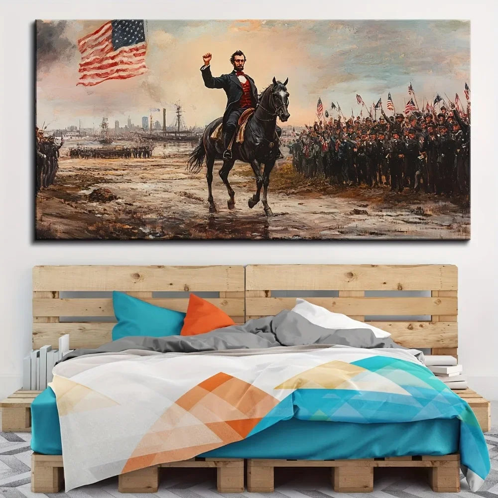 Hign-concerned Abraham Lincoln Flag Poster Pine Wood Frame