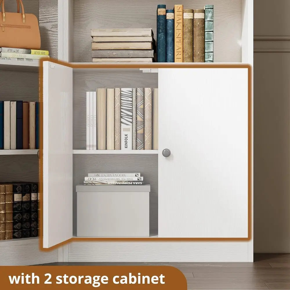 IRONCK Corner Bookshelf With 2 Storage Cabinets And 7-Tier Shelves