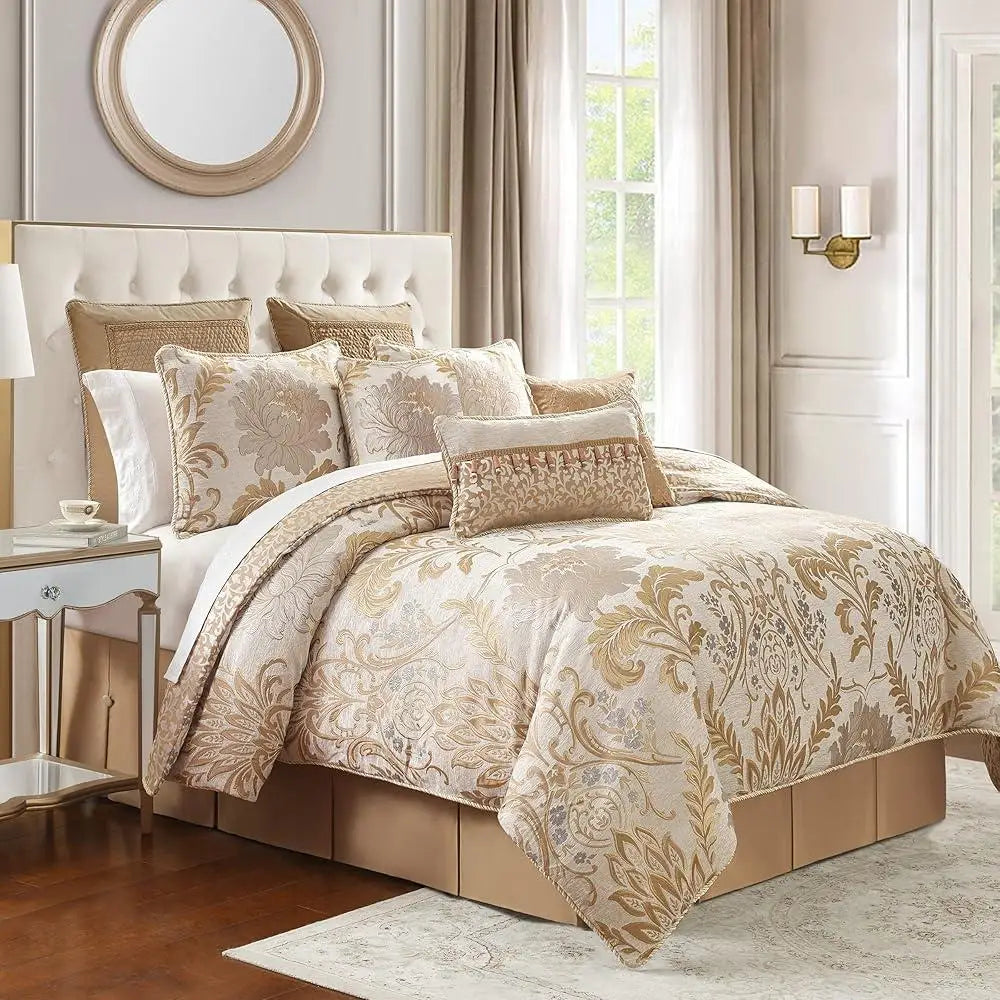 DUTRIEUXCN Floral Jacquard Comforter Set Shams And Skirt