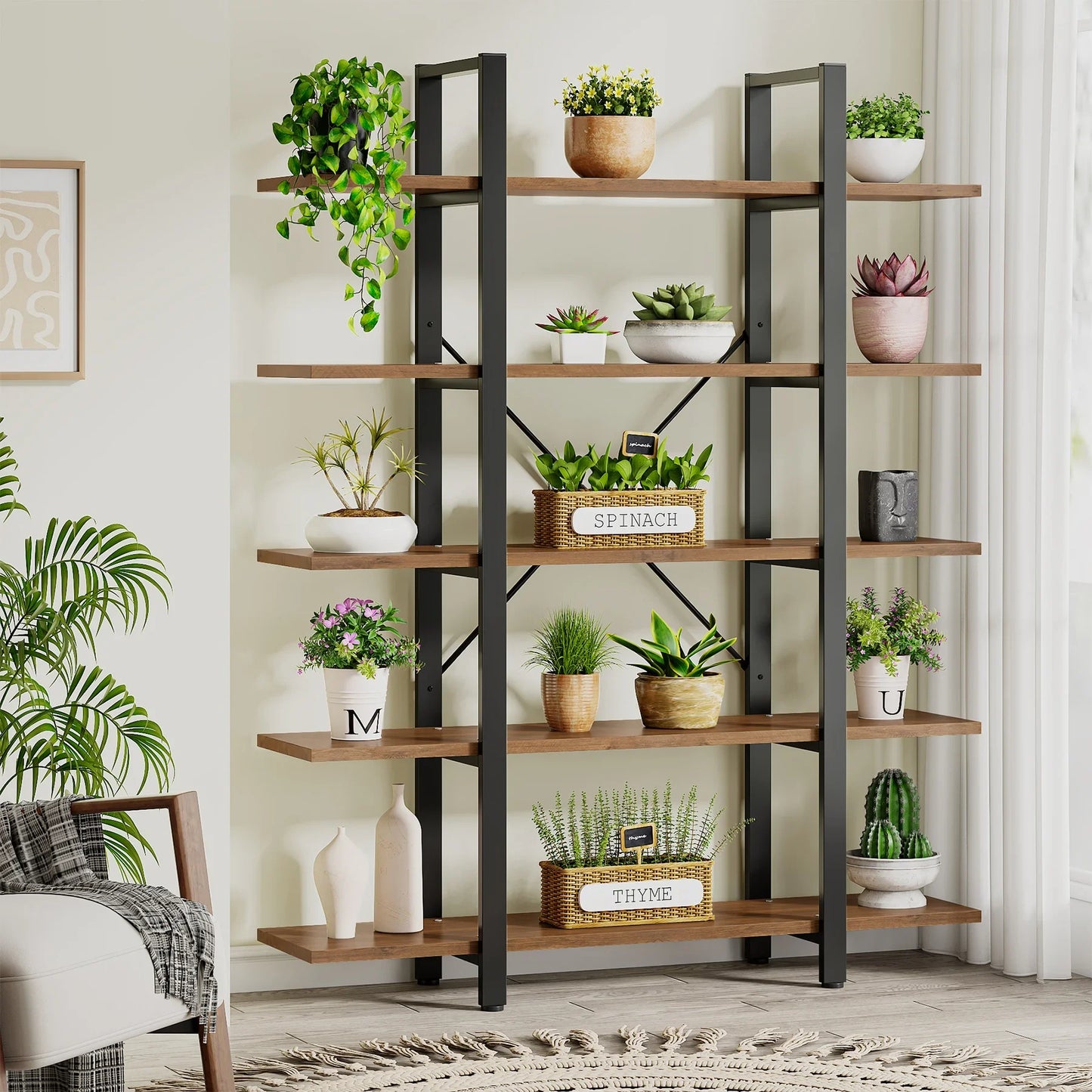 Tribesigns 5-Tier Bookshelf Vintage Industrial Style