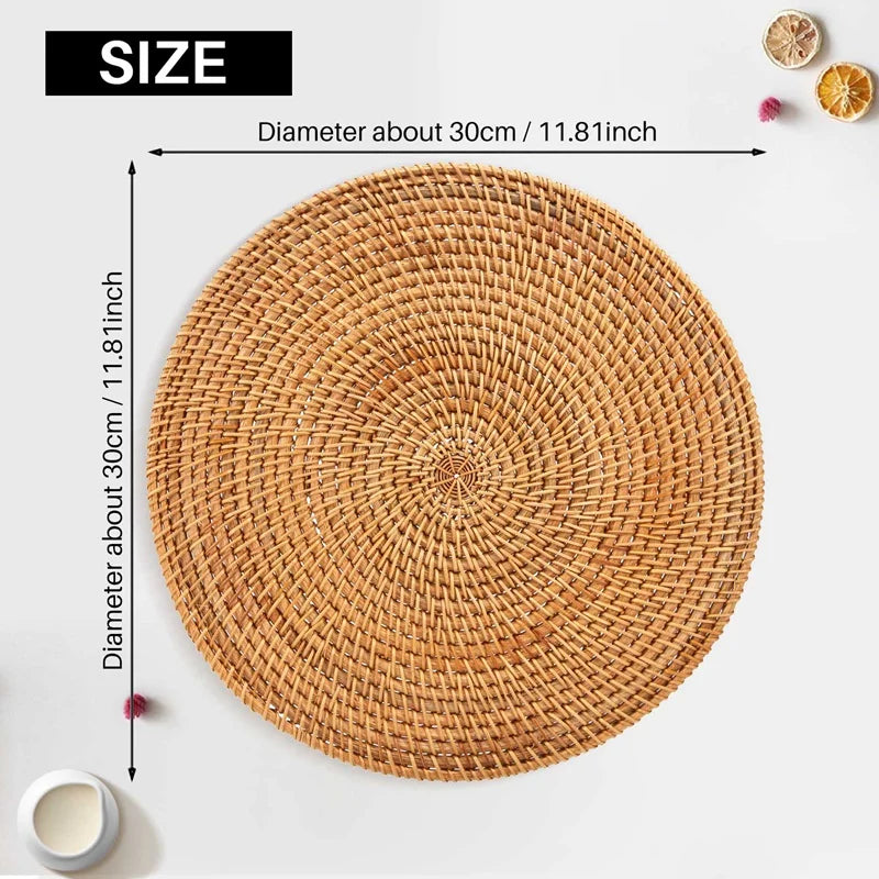 Premium Handwoven Circular Rattan Placemats For Elegant Table Setting Experience