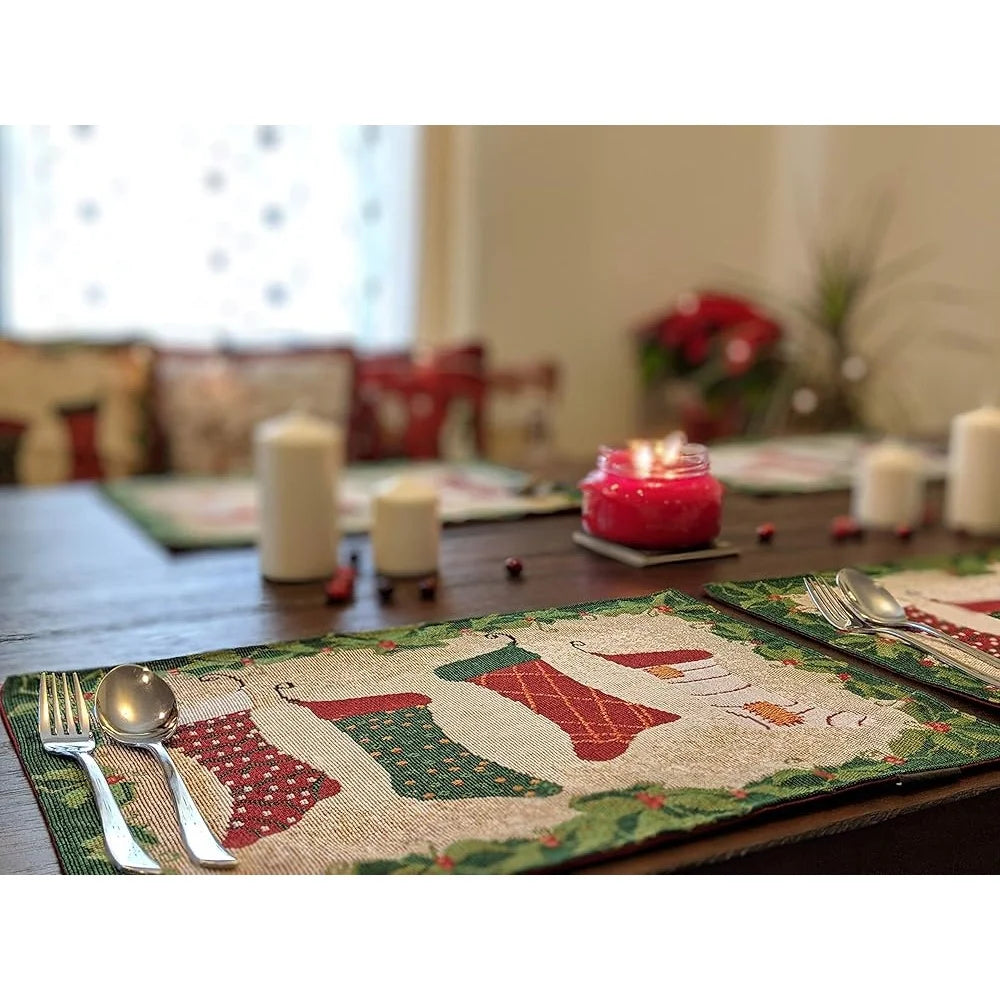 Warm Welcome Decor Christmas Stockings Tapestry Placemat Set
