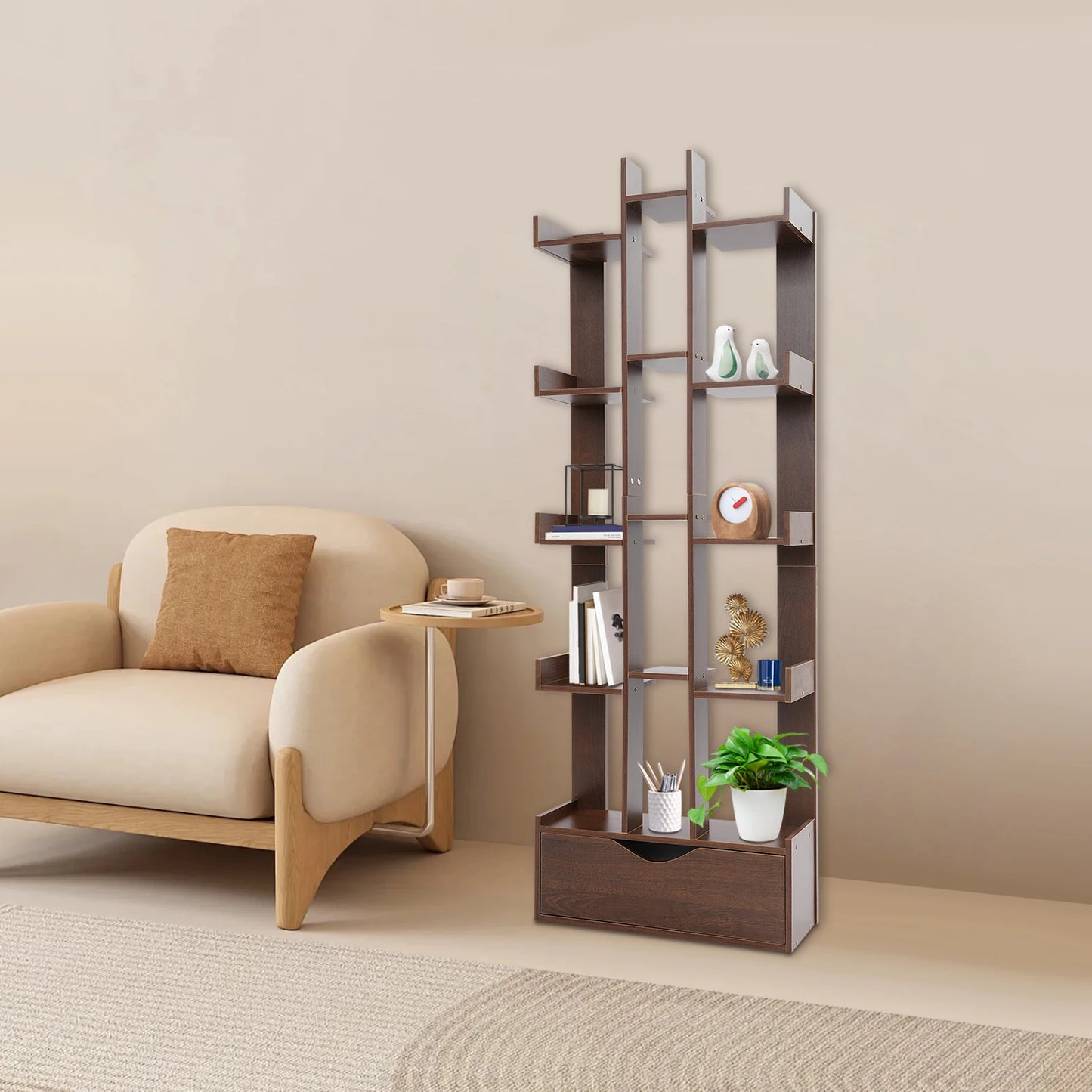 Bymaocar 15-Compartment Bookcase With Cabinet For Office