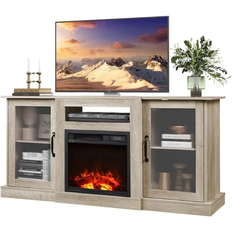 XMSJ Fireplace TV Stand with Built-In Electric Heater Console