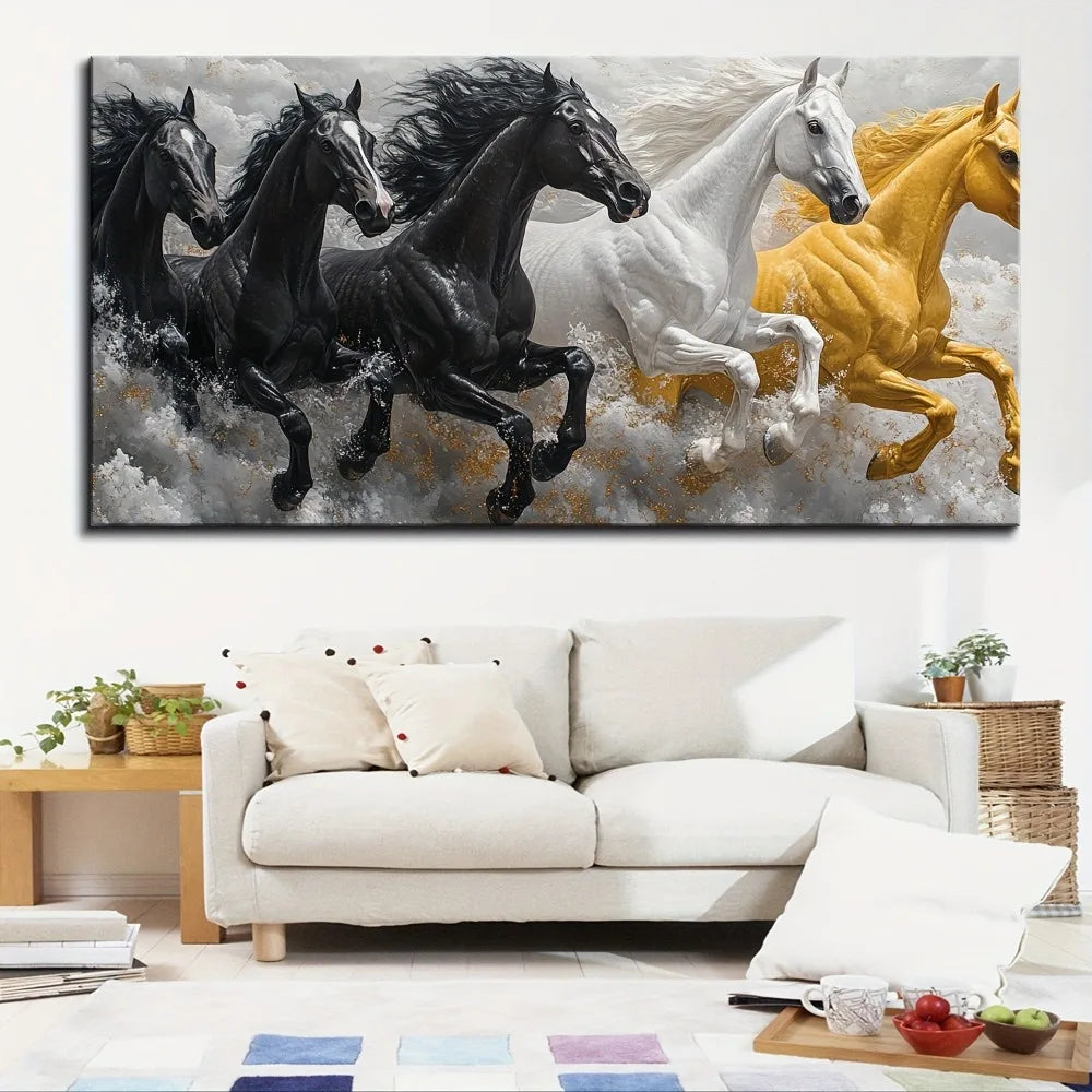 Hign-concerned Pine Wood Horse Canvas Wall Art Mural