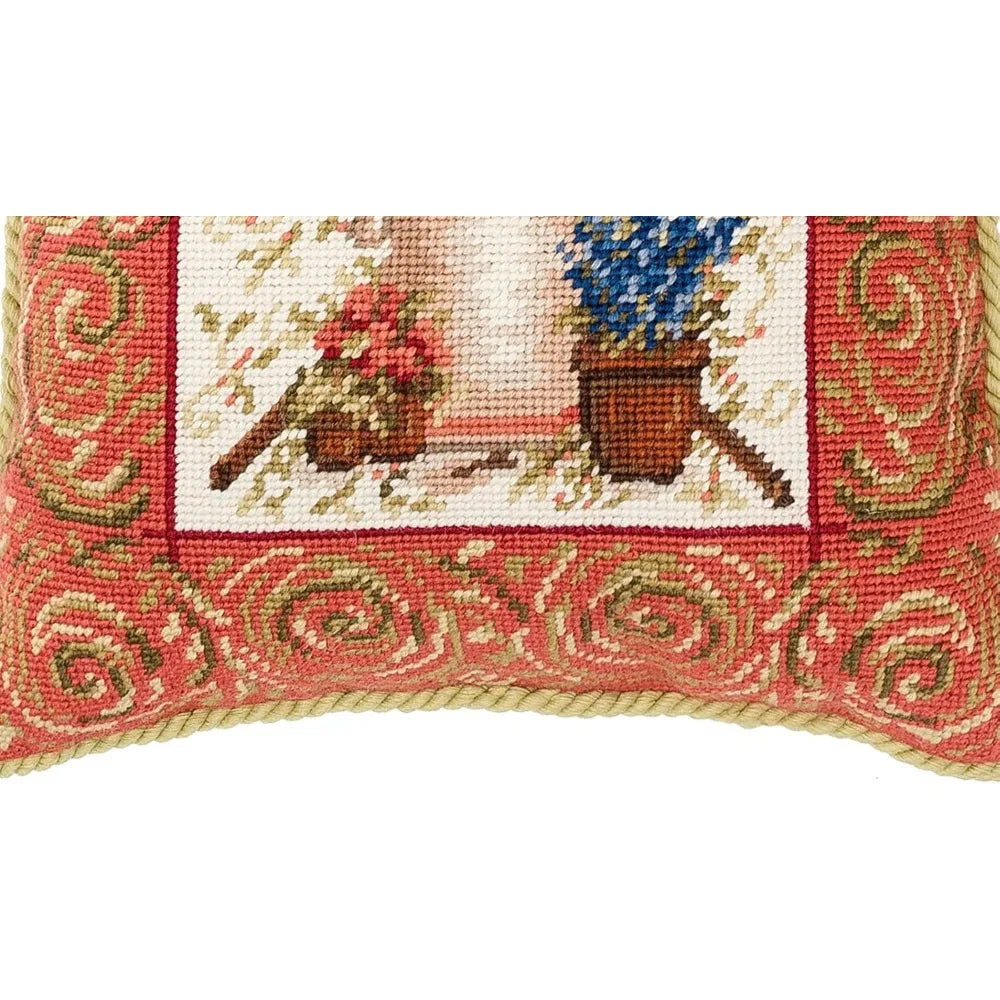 CF Home Needlepoint Throw Pillow Garden Tools Decor