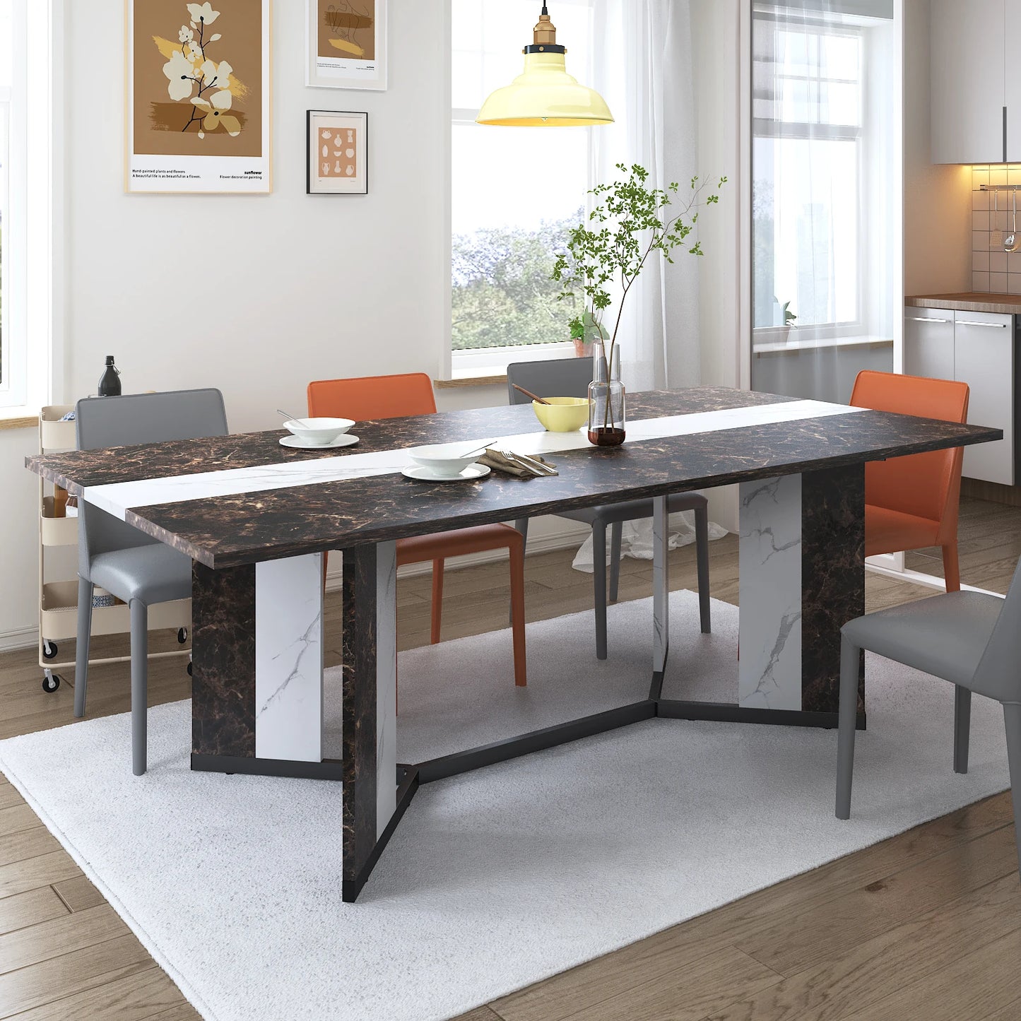 Warm Welcome Decor Dining Table Wood Tabletop Metal Legs