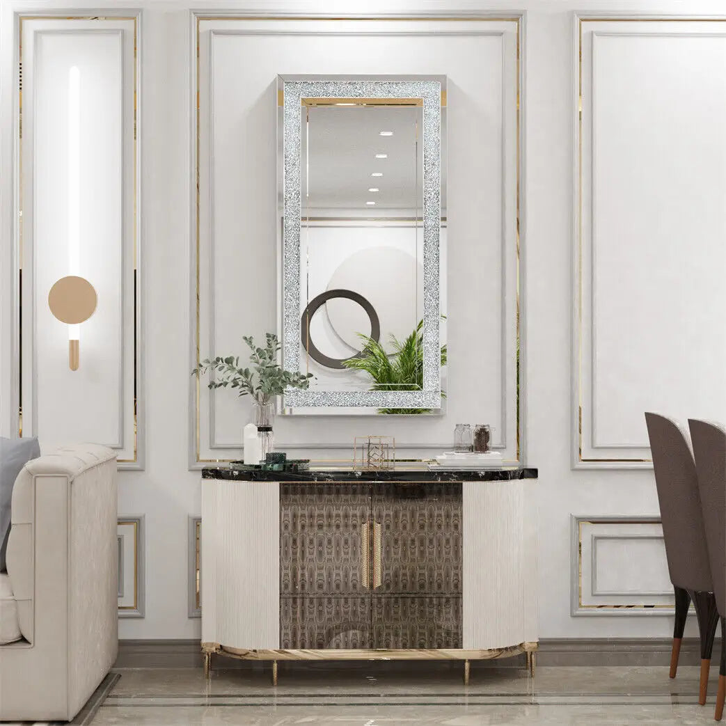 Hign Concerned Crystal Crush Diamond Wall Mirror Framed