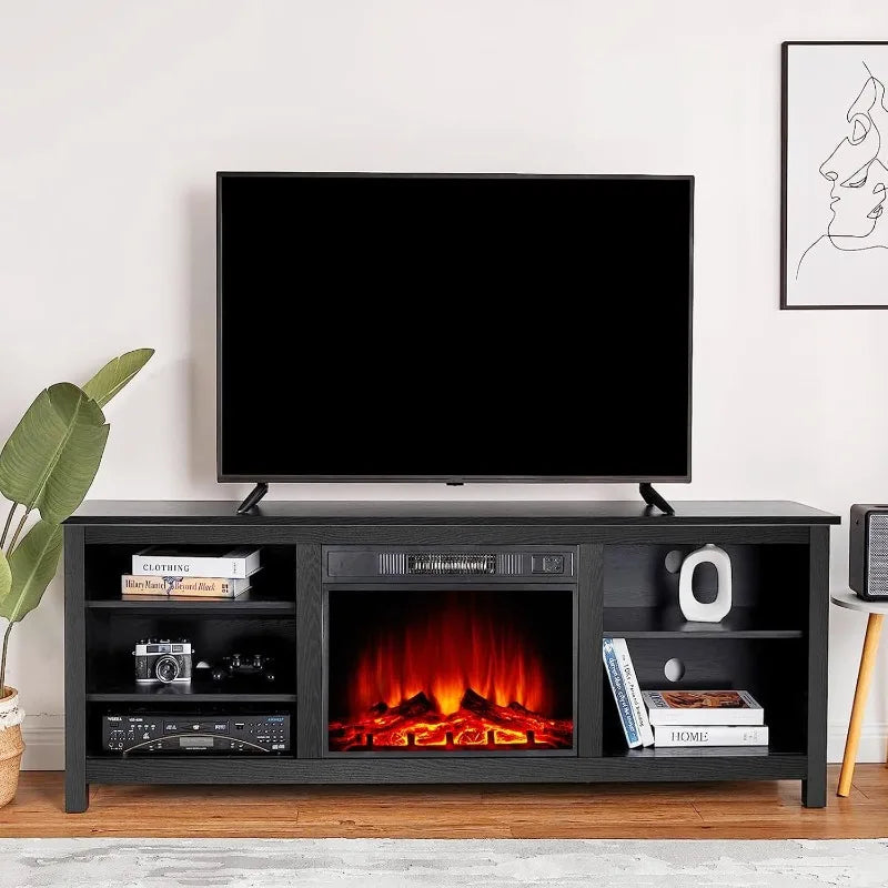 XMSJ Fireplace TV Stand with Electric Fireplace and Wood Texture