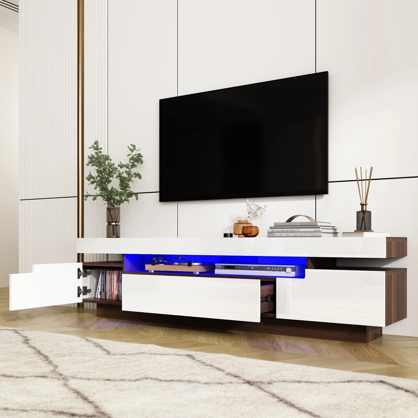 QiaoShiRen Modern LED TV Stand for Living Room Entertainment