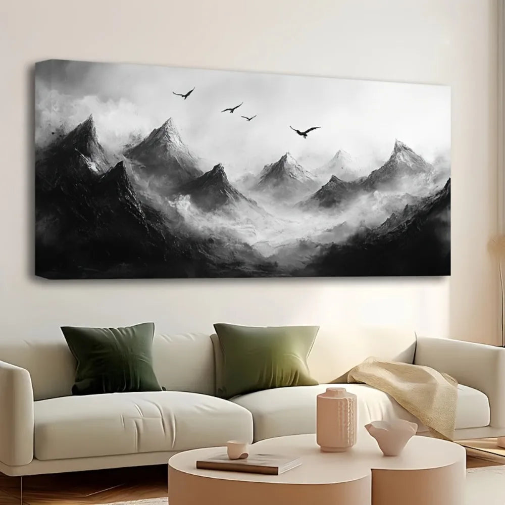 Hign-concerned Pine Solid Wood Frame Mountain Canvas Mural