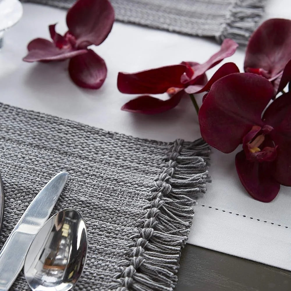 Warm Welcome Decor Cotton Placemat Set Of Six Fringe Mats