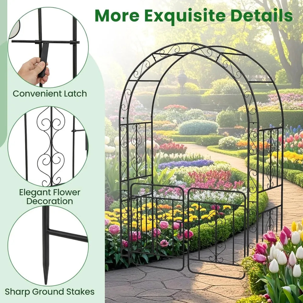 ZUIYU Garden Arbor With Gate Heavy Duty Metal Arch Trellis