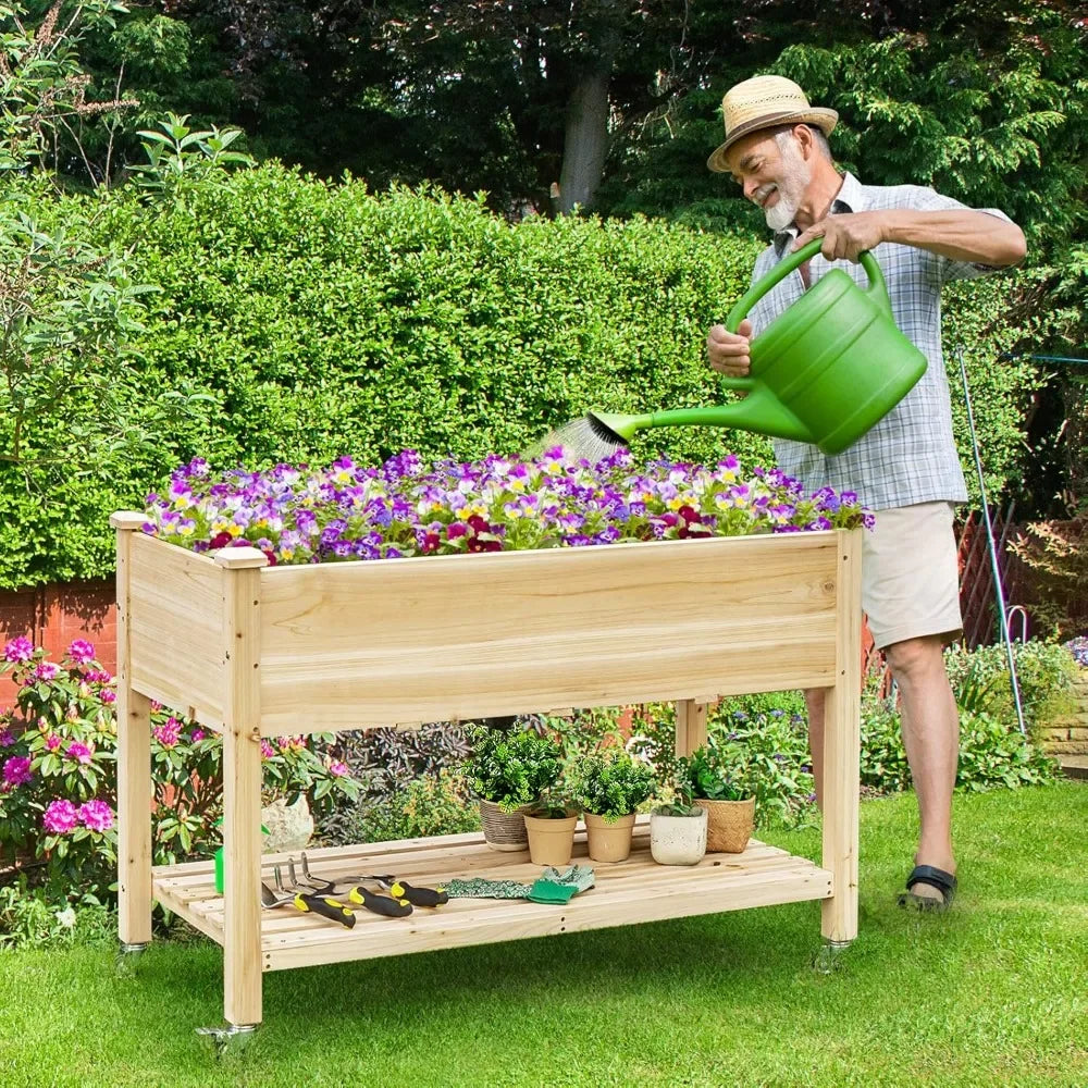 JIAOYING Raised Garden Bed On Wheels Wood Planter With Legs