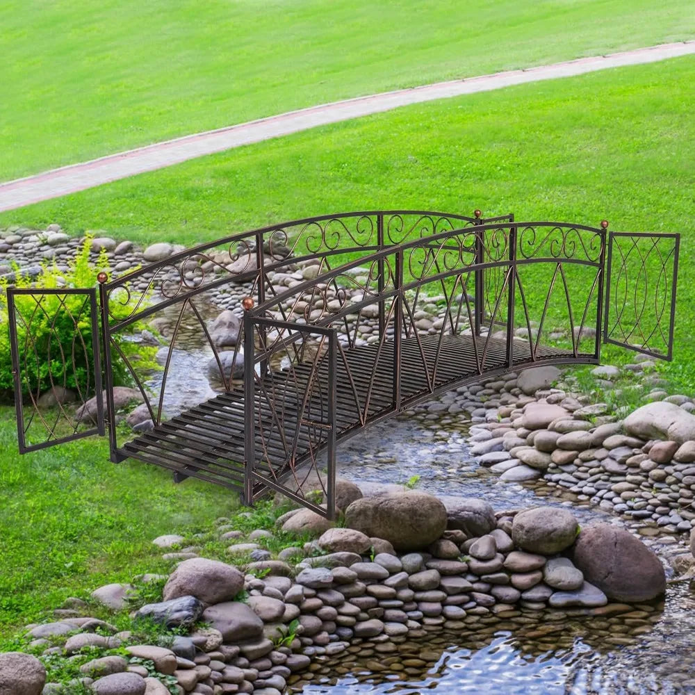 Garden Metal Bridge With Gate And Patterned Siderails