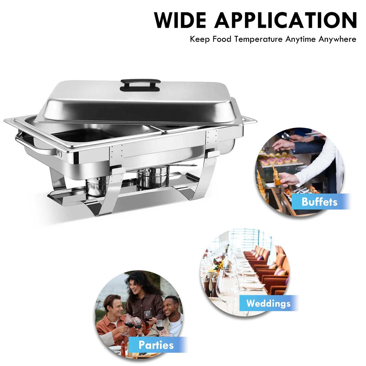 Chafing Dish Buffet Chafer Set 2 Packs 8 Qt. Foldable Rectangular Stainless Steel Chafer Set with 2 Half Size Food Pans