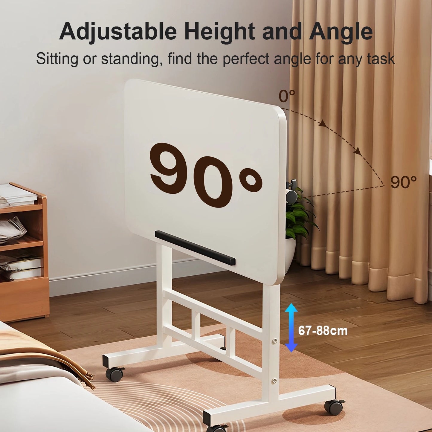 Standing Desk Adjustable Height 23.6" - 35" and Angle 0° - 90°, Space-Saving, Ergonomic Mobile Computer Desk with Universal Whee