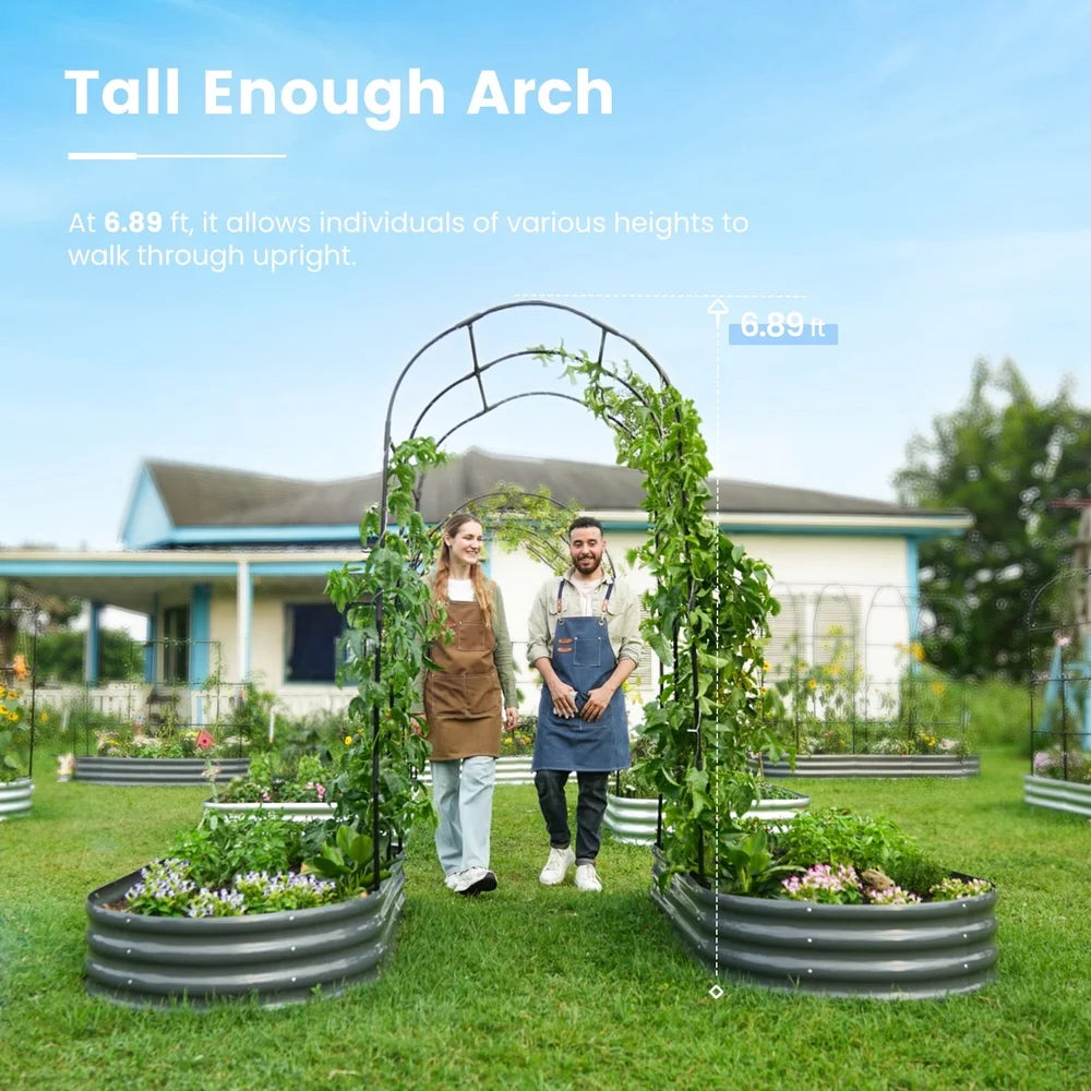 XMSJ Raised Garden Bed with Arched Trellis Galvanized Steel