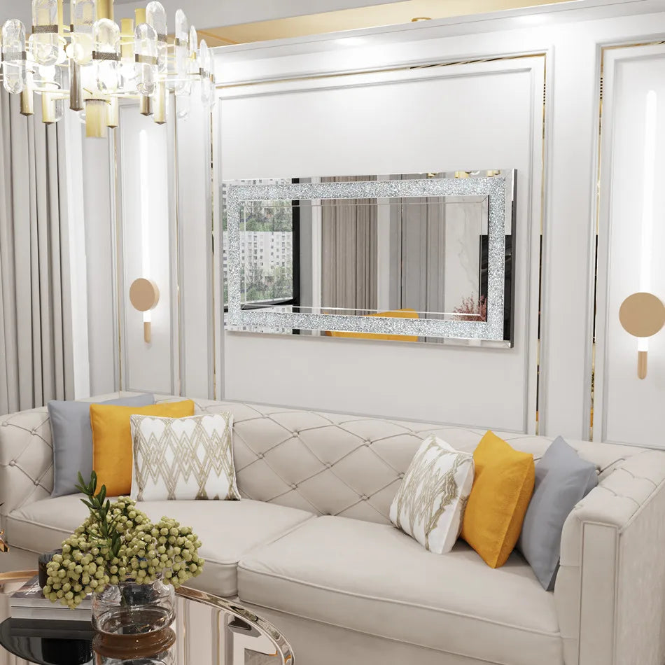 LUVODI Frameless Silver Crystal Vanity Mirror Wall Mounted