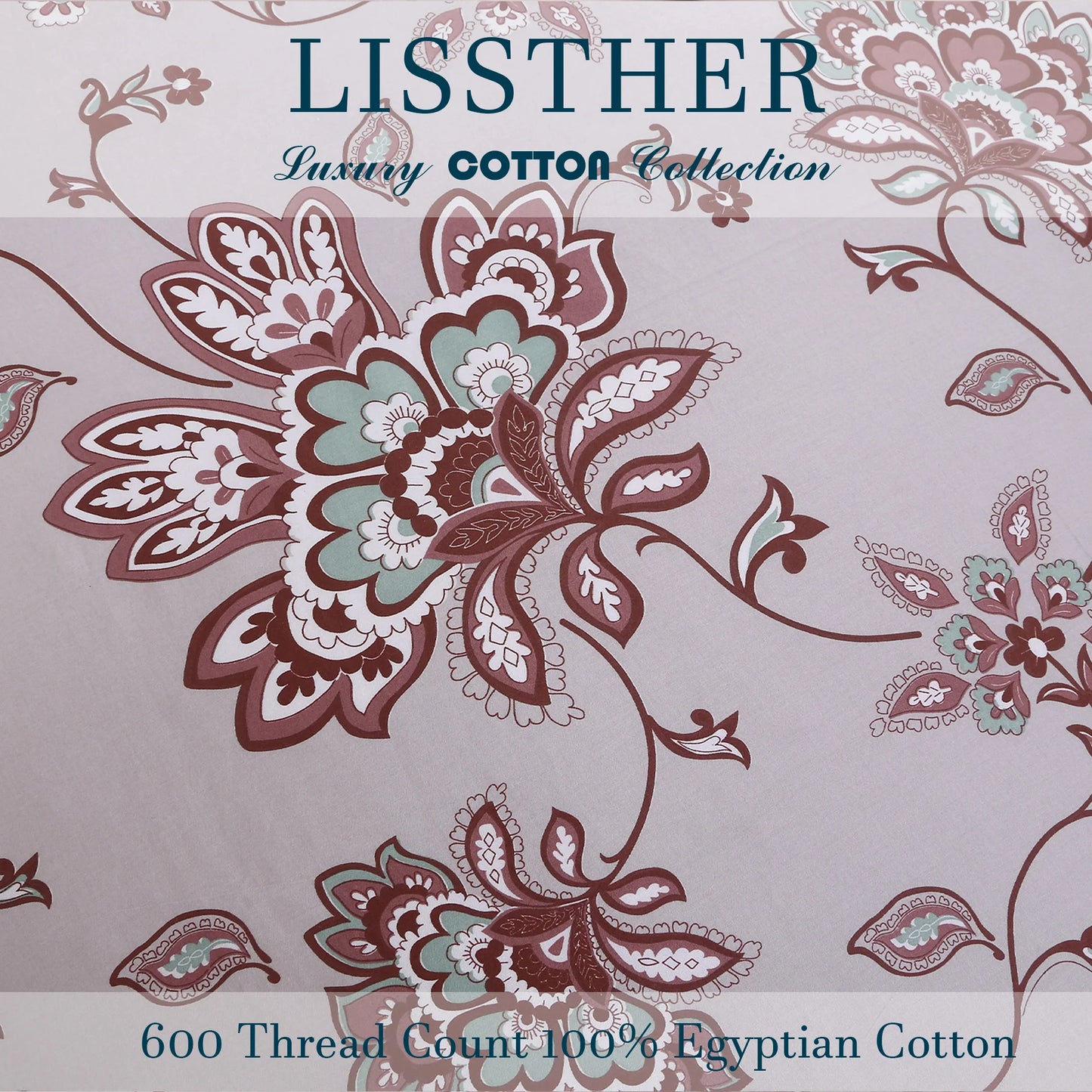 LISSTHERCN 3pc 600TC Egyptian Cotton Duvet Cover Set
