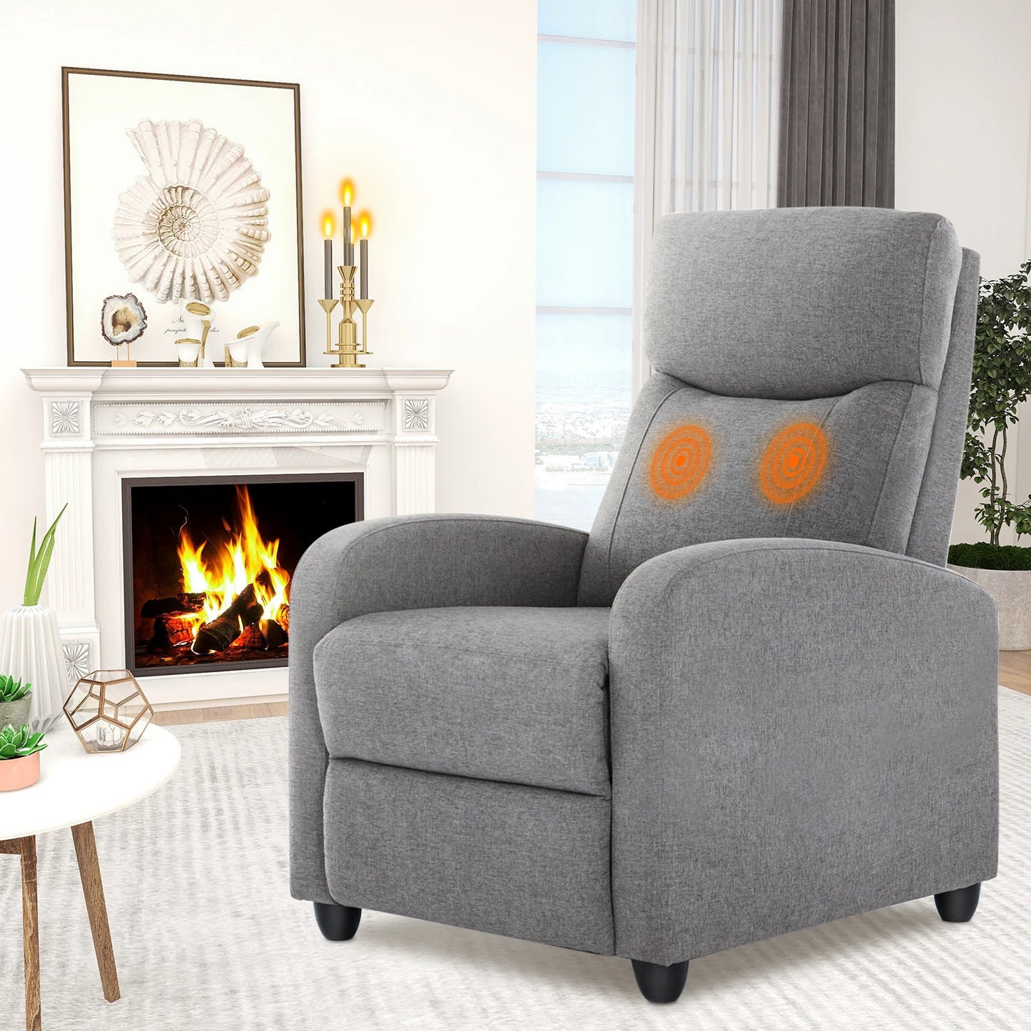 JHK Recliner Chair Massage Sofa Fabric With Lumbar Support