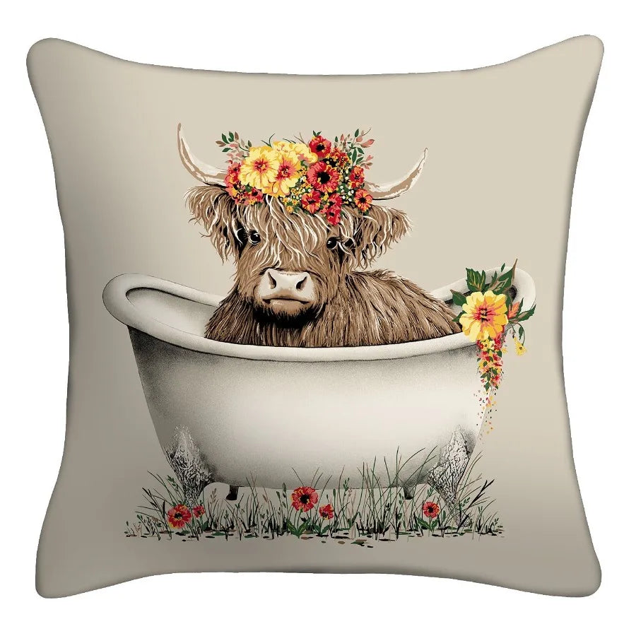 Mainstays Highland Cow Outdoor Throw Pillow