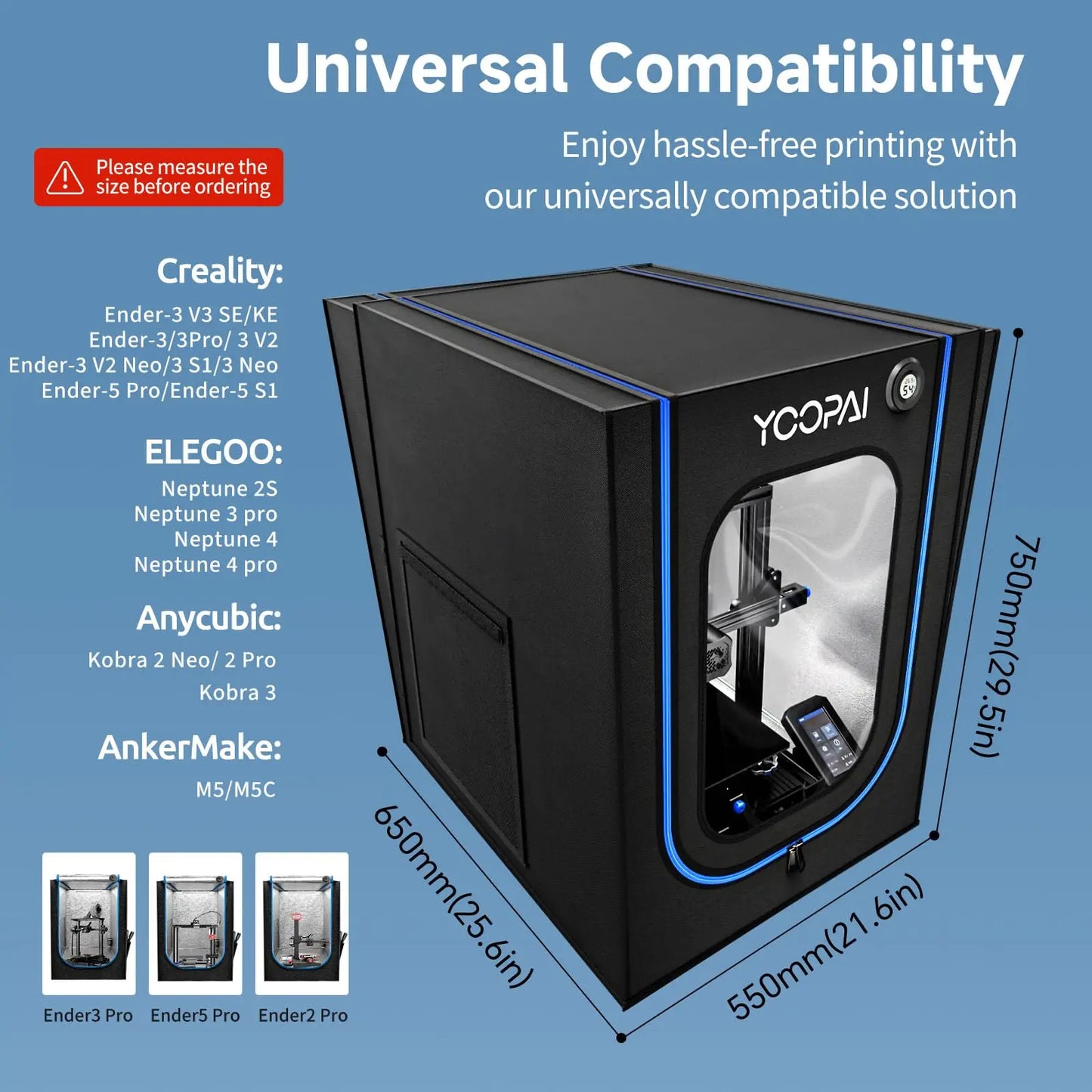 Yoopai 3D Printer Enclosure with LED Light and Ventilation Kit