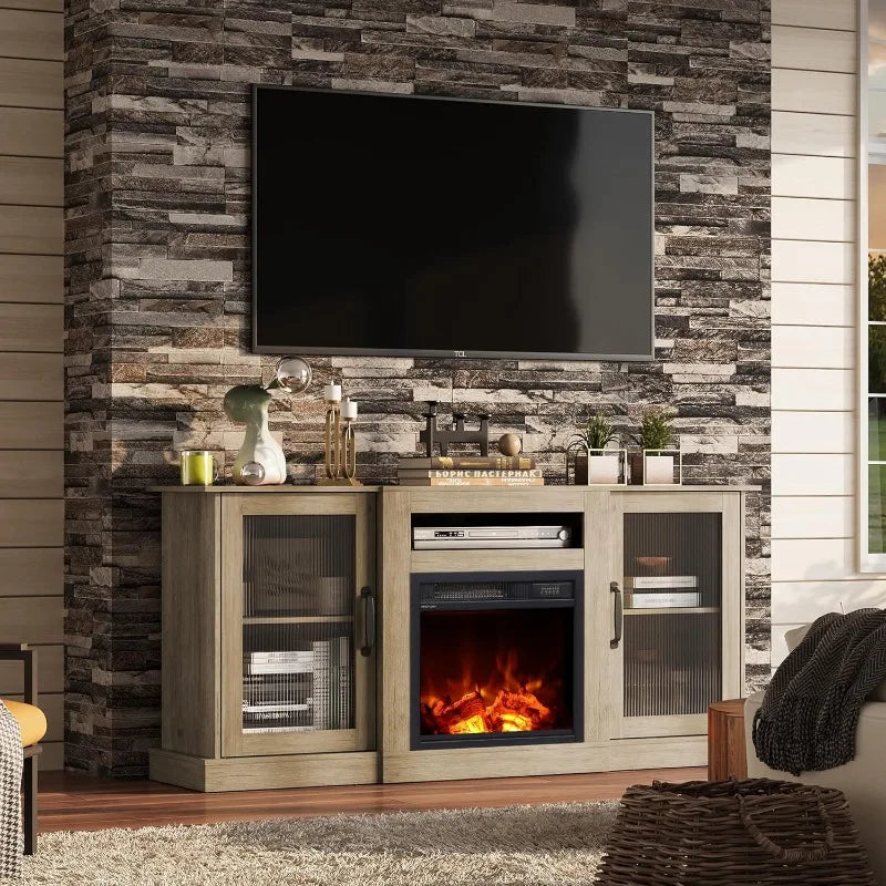 XMSJ Fireplace TV Stand with Built-In Electric Heater Console