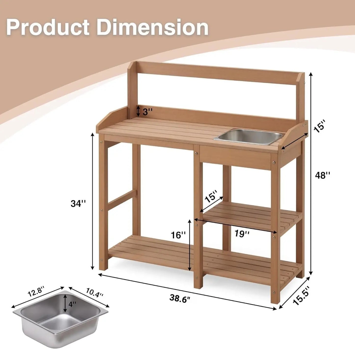 XMSJ Poly Lumber Potting Bench With Sink And Shelves