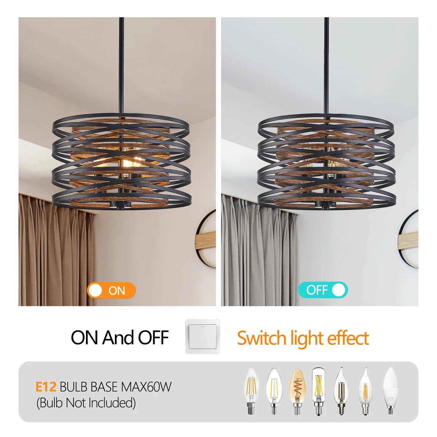 ARLGSITE Rustic Industrial Pendant Light 3-Light Chandelier