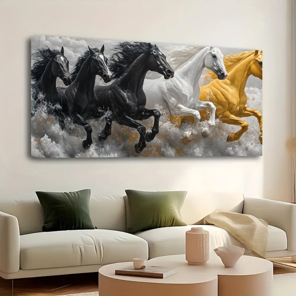 Hign-concerned Pine Wood Horse Canvas Wall Art Mural