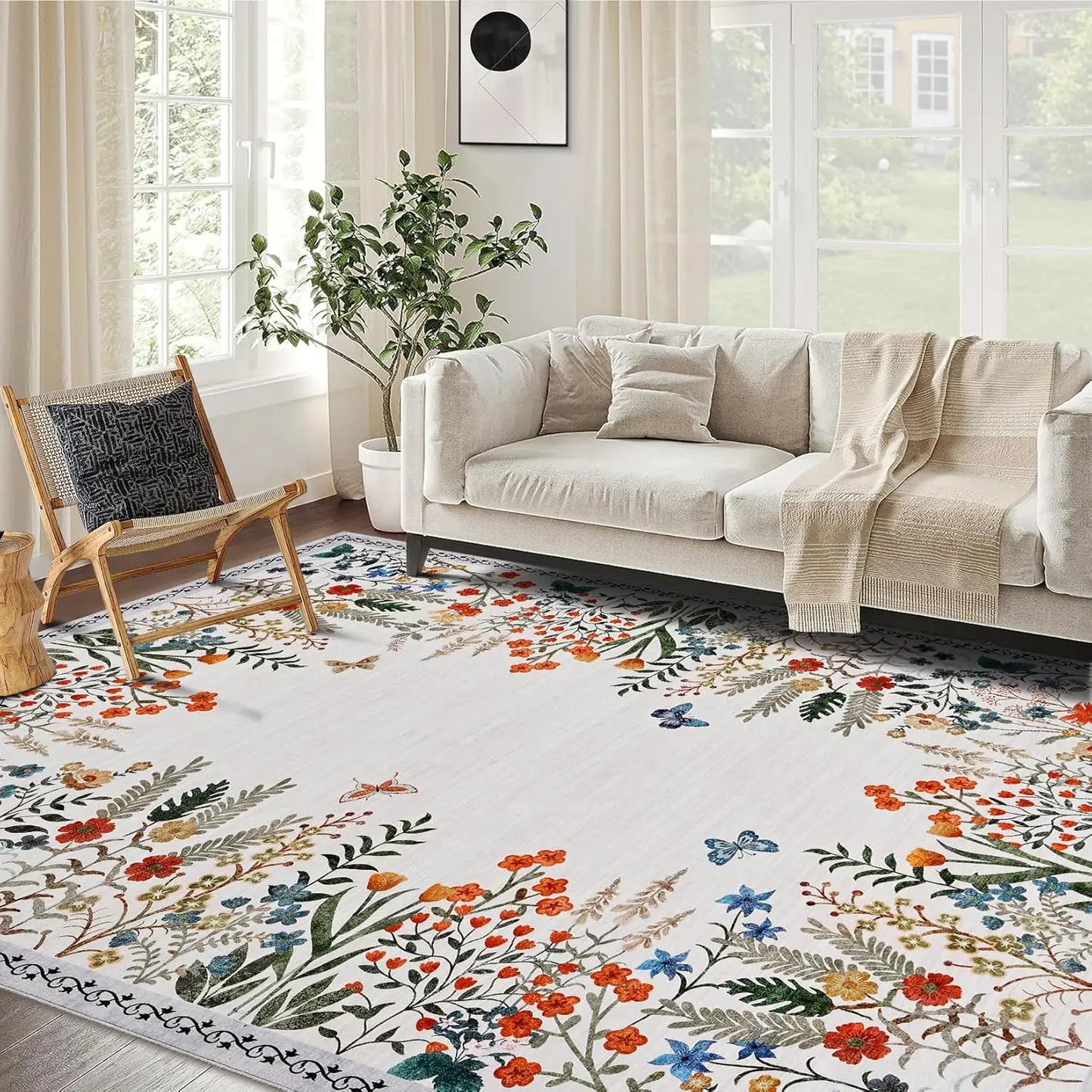 Washable Area Rugs for Living Room, Non-Slip Floral Rugs for Bedroom, Runner Rugs for Hallway, Area Rug Carpet for Dining Room