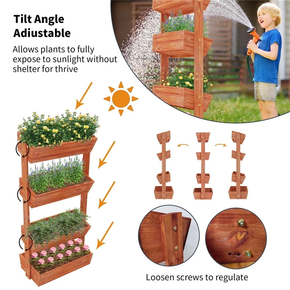 XMSJ Four Tiers Vertical Raised Garden Bed Wood Planter Box