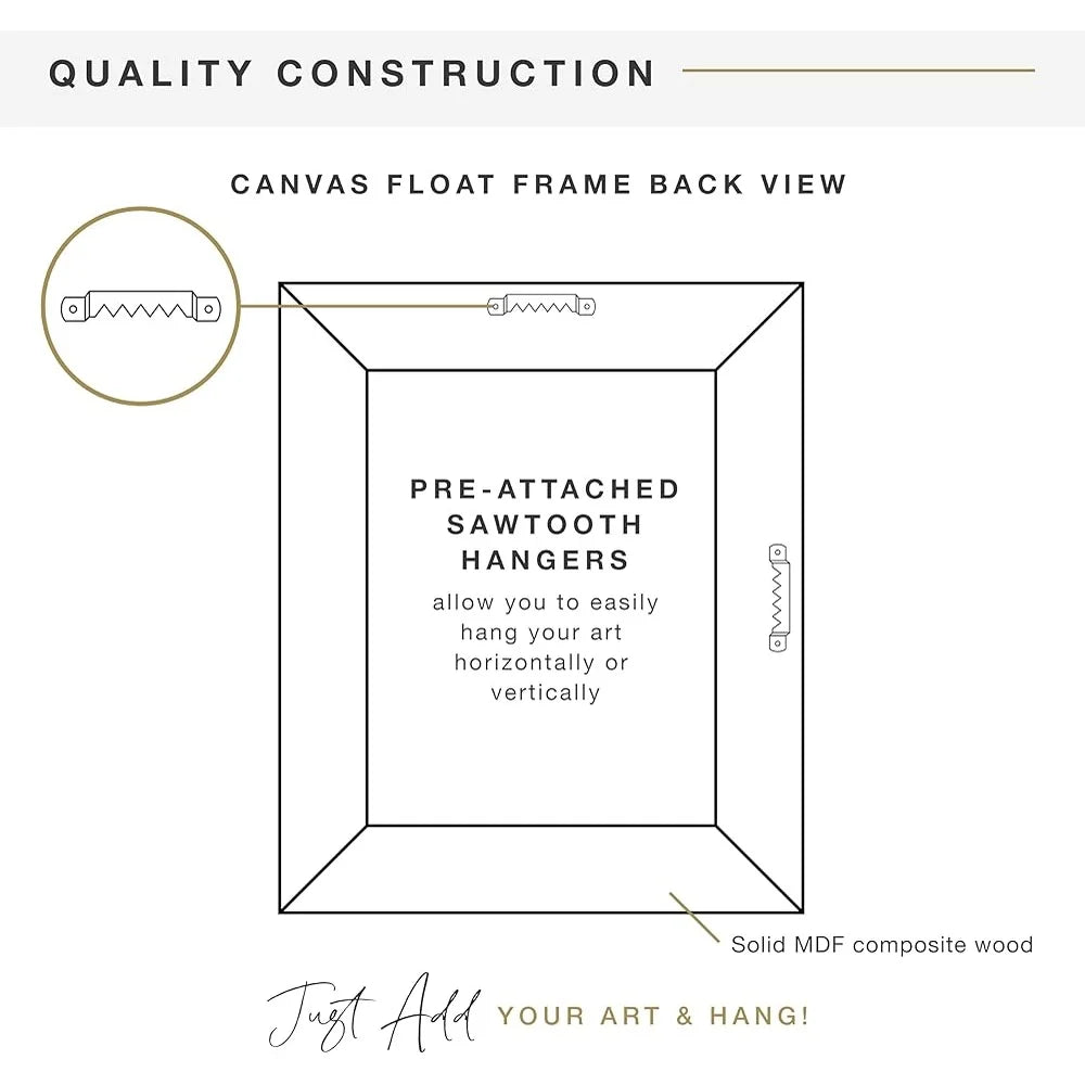 Canvas Float Frame 16x20 Walnut Woodgrain Wall Hanging Large Frame Easy Use Vertical Horizontal Display Art