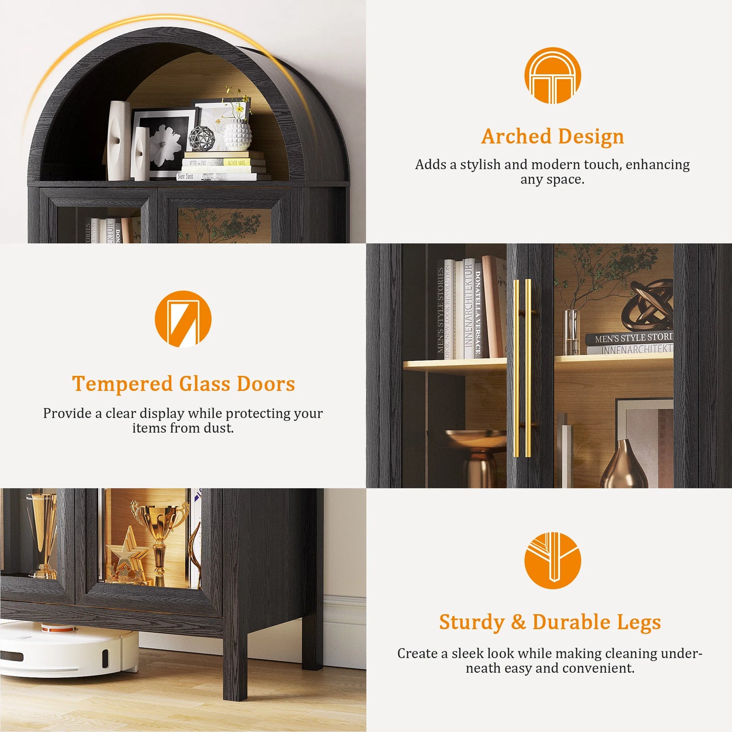 JDPAG Display Curio Cabinet With Glass Doors And LED Lights