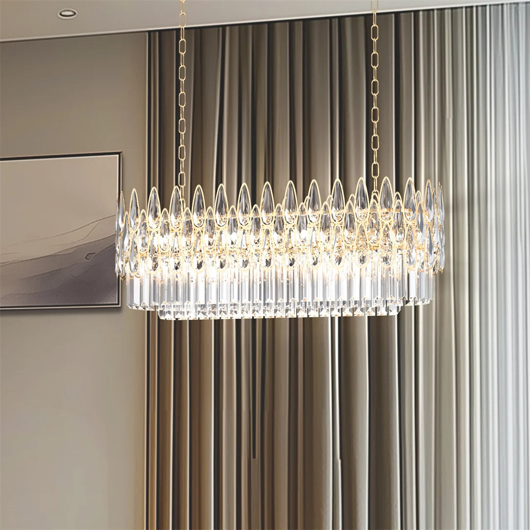 Vrygle Luxury Rectangle Crystal Chandelier Lamp Raindrop
