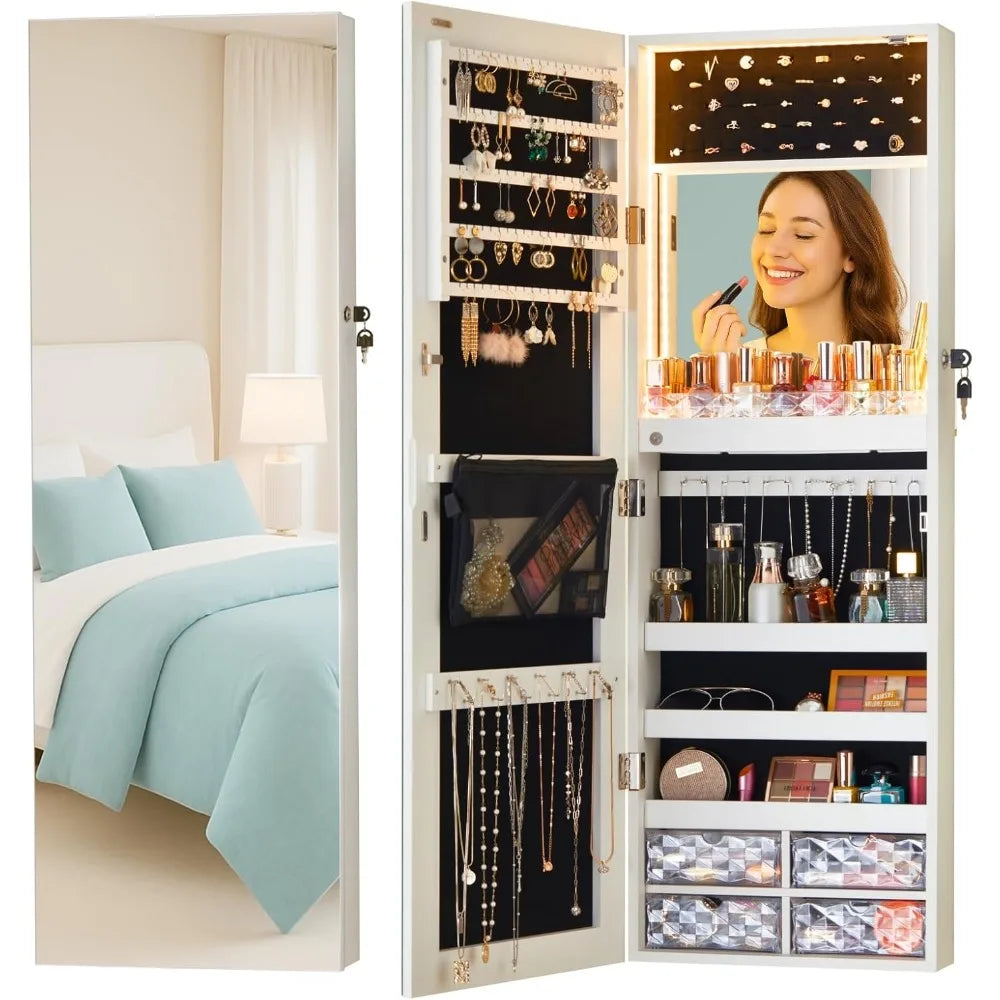 Hign Concerned LED Jewelry Cabinet Mirror With Storage
