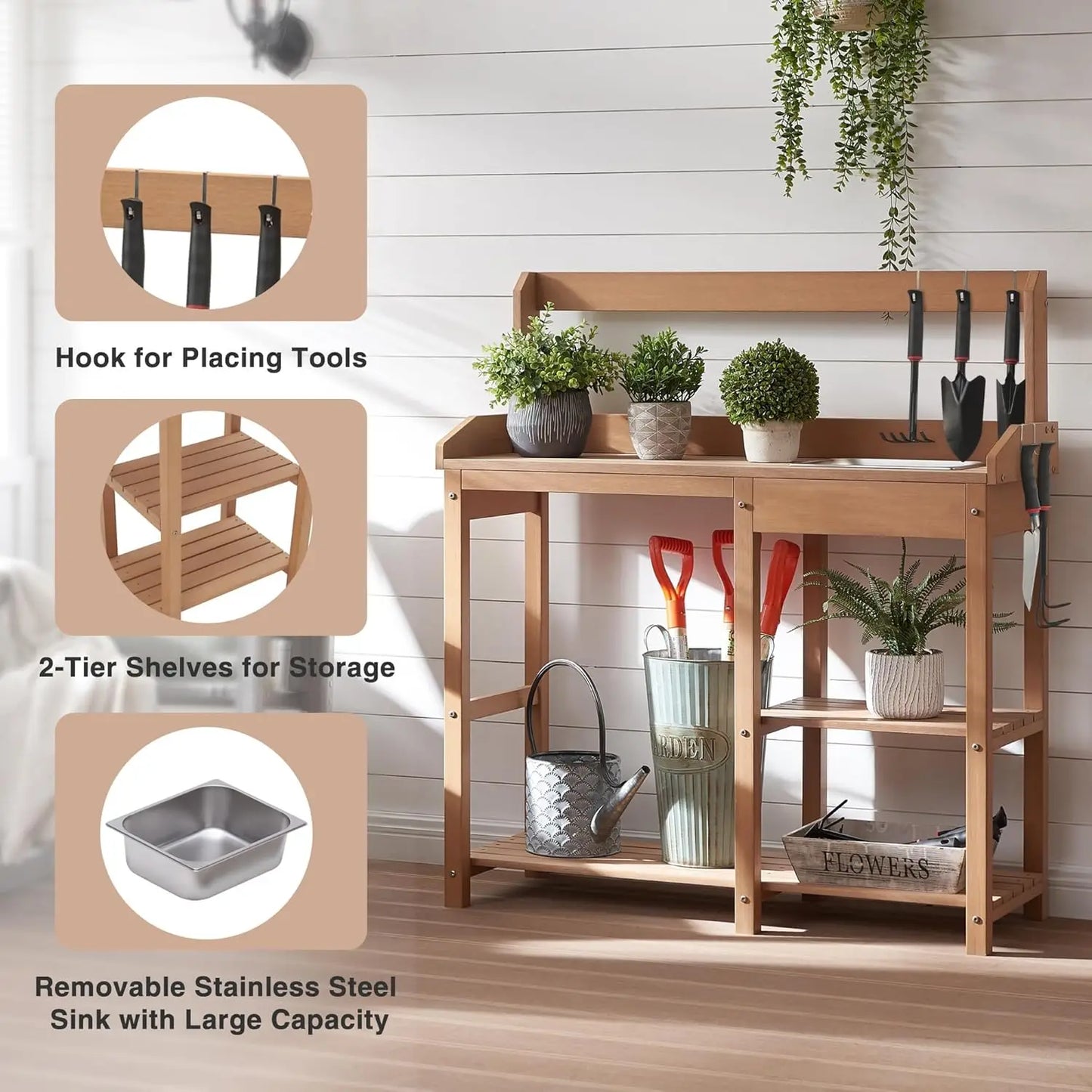 XMSJ Poly Lumber Potting Bench With Sink And Shelves