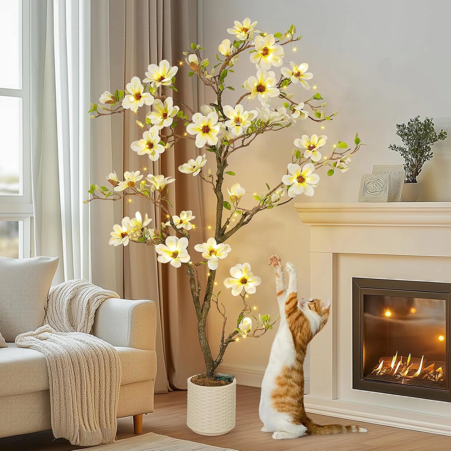 Guangdong Artificial Magnolia Plant With LED Light For Decor