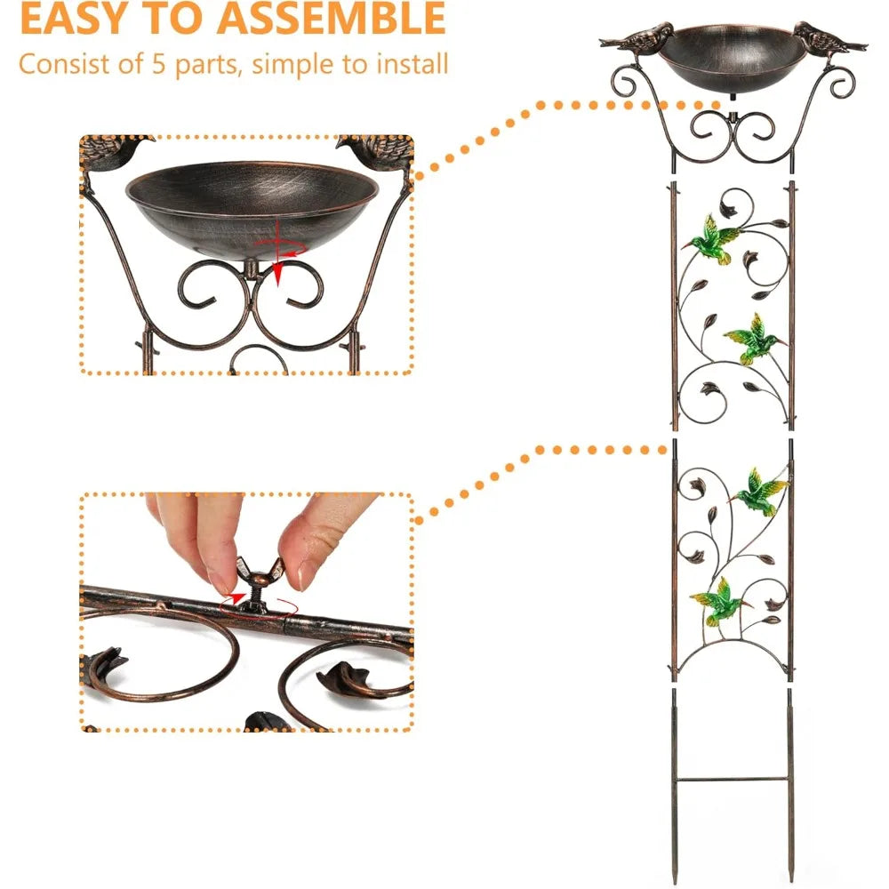 Lewis Wayne Garden Trellis Bird Bath Detachable Hummingbird