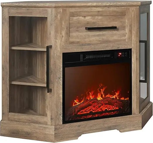 Color Modern Corner TV Stand with Electric Fireplace Heater