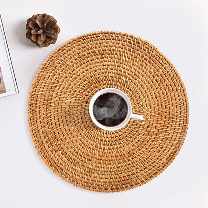 Warm Welcome Decor Handwoven Rattan Placemats Round Mats