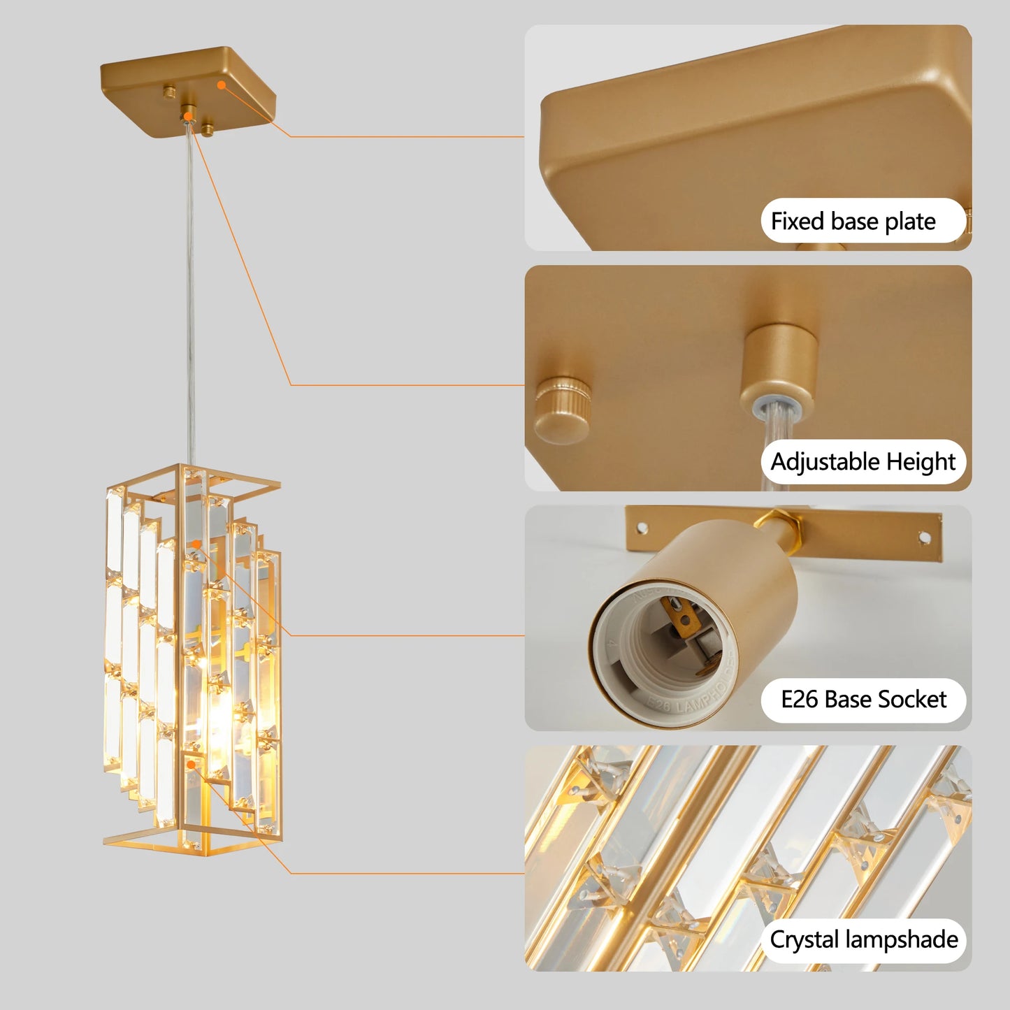 Arlgsite Crystal Pendant Light Modern Hanging Ceiling Lamp