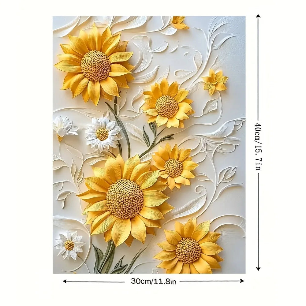 Hign Concerned 3D Relief Sunflower Canvas Art Wood Frame