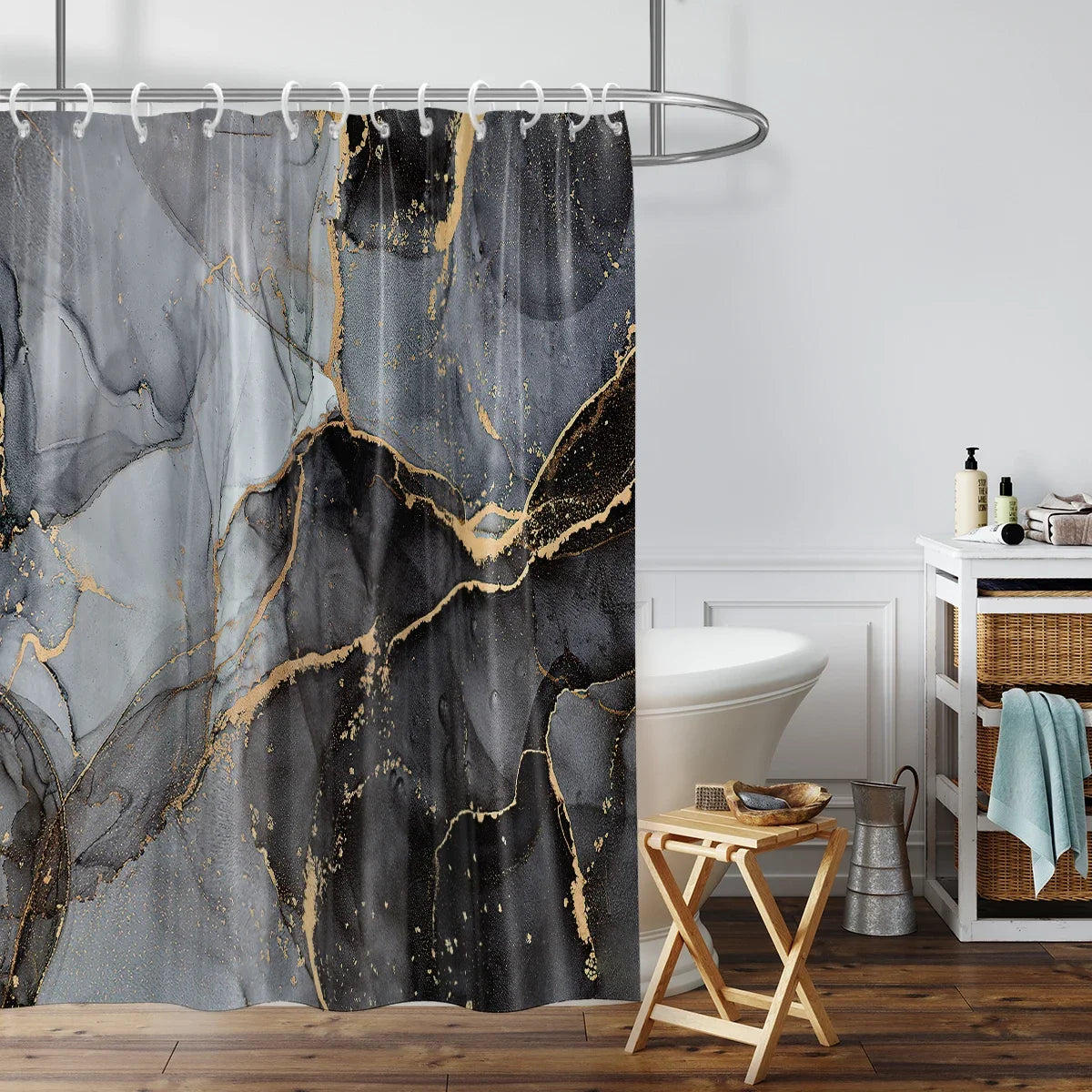Warm Welcome Decor Marble Pattern Shower Curtain Waterproof