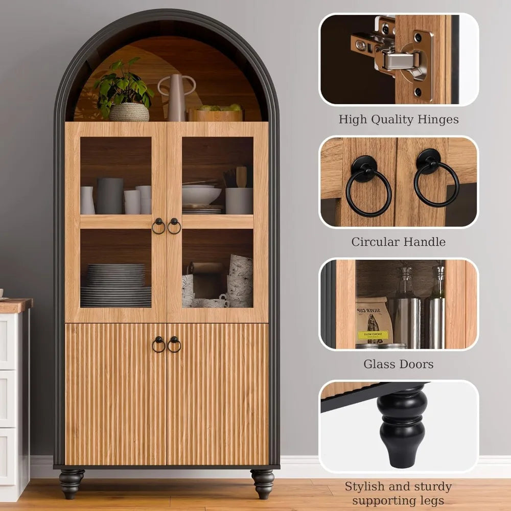 Warm Welcome Decor Arched Pantry Cabinet Glass Doors