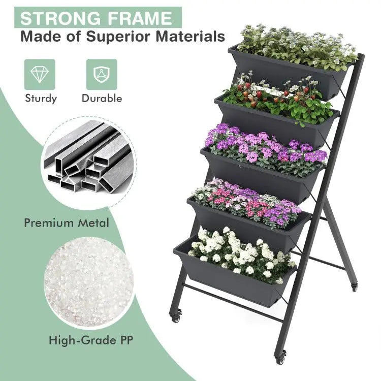 5-Tier Vertical Raised Garden Bed with Wheels and Boxes