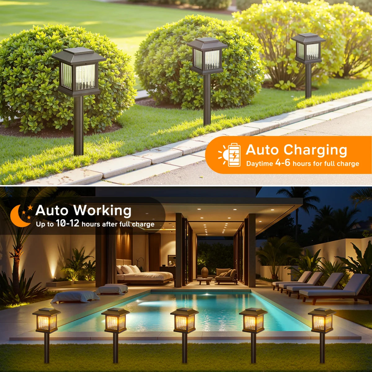 KPSTEK Solar Outdoor Lights 2 Pack Auto On Off Garden