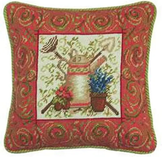 CF Home Needlepoint Throw Pillow Garden Tools Decor
